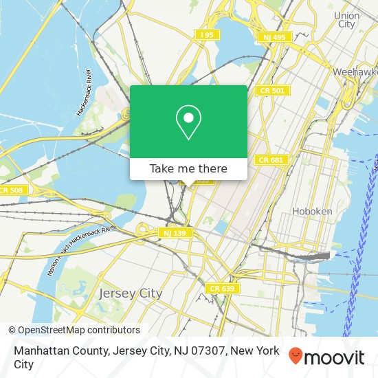 Mapa de Manhattan County, Jersey City, NJ 07307