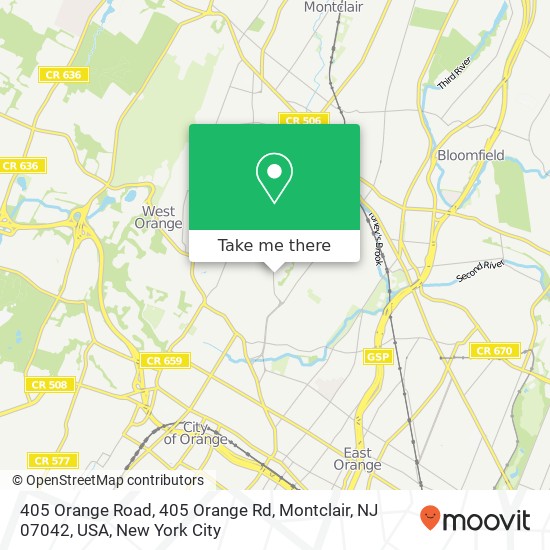 Mapa de 405 Orange Road, 405 Orange Rd, Montclair, NJ 07042, USA