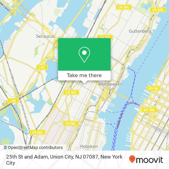 Mapa de 25th St and Adam, Union City, NJ 07087