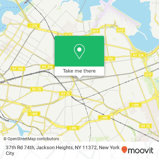 Mapa de 37th Rd 74th, Jackson Heights, NY 11372