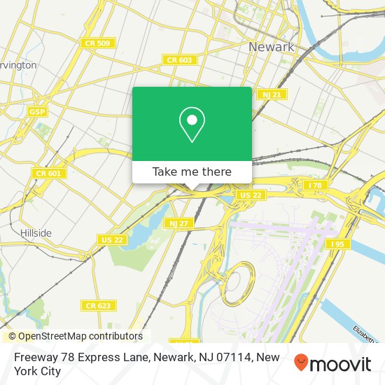 Mapa de Freeway 78 Express Lane, Newark, NJ 07114