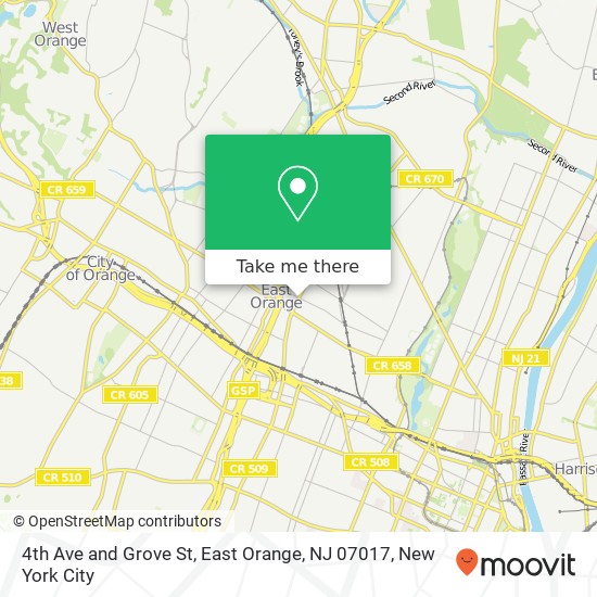 4th Ave and Grove St, East Orange, NJ 07017 map