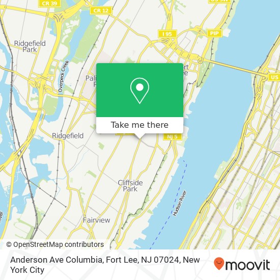 Mapa de Anderson Ave Columbia, Fort Lee, NJ 07024