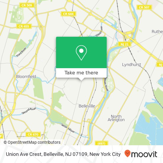 Mapa de Union Ave Crest, Belleville, NJ 07109