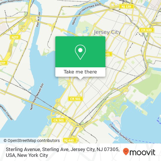 Mapa de Sterling Avenue, Sterling Ave, Jersey City, NJ 07305, USA