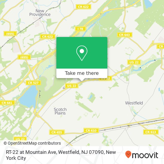 Mapa de RT-22 at Mountain Ave, Westfield, NJ 07090