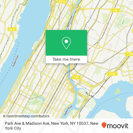 Park Ave & Madison Ave, New York, NY 10037 map