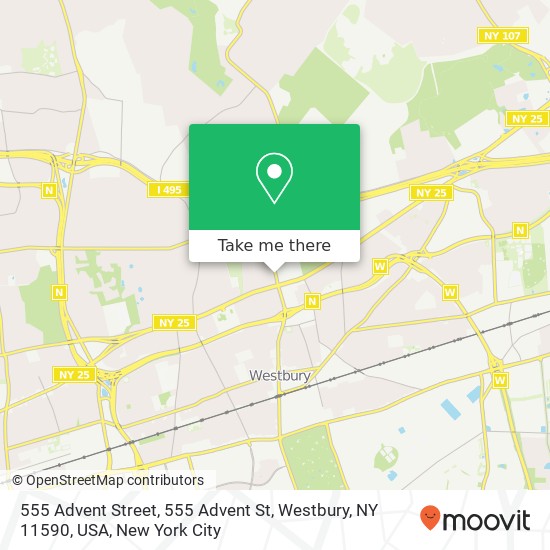 Mapa de 555 Advent Street, 555 Advent St, Westbury, NY 11590, USA