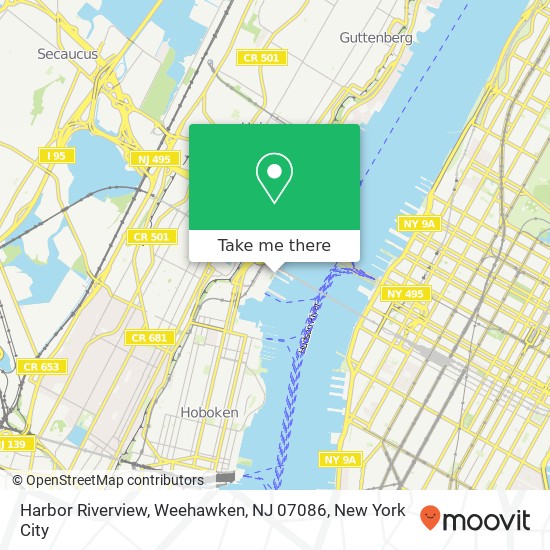 Mapa de Harbor Riverview, Weehawken, NJ 07086