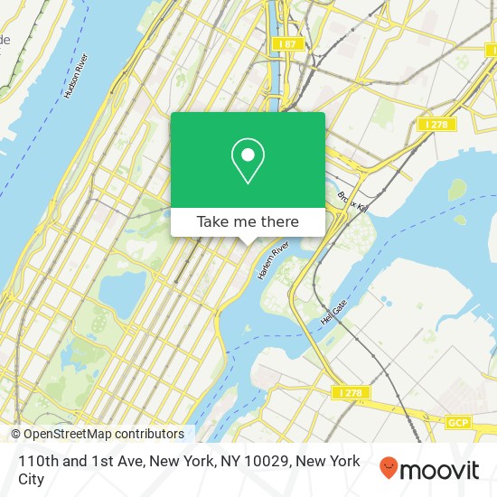 Mapa de 110th and 1st Ave, New York, NY 10029