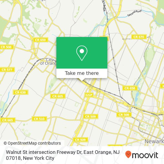 Mapa de Walnut St intersection Freeway Dr, East Orange, NJ 07018