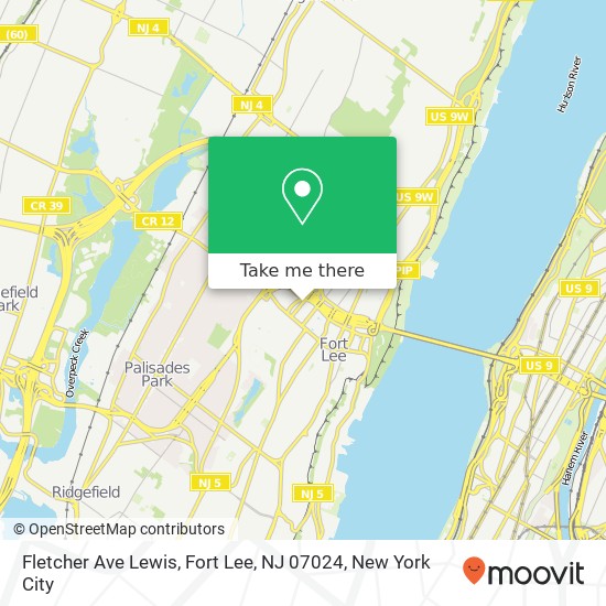 Mapa de Fletcher Ave Lewis, Fort Lee, NJ 07024