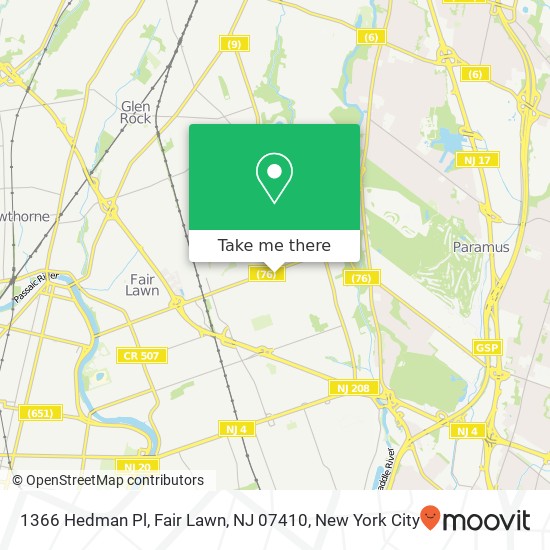 Mapa de 1366 Hedman Pl, Fair Lawn, NJ 07410