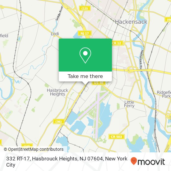 Mapa de 332 RT-17, Hasbrouck Heights, NJ 07604