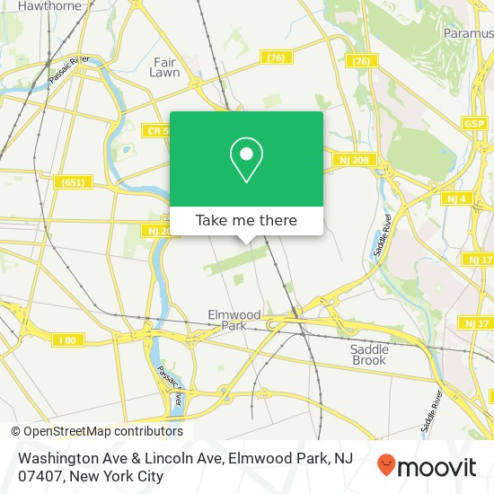Washington Ave & Lincoln Ave, Elmwood Park, NJ 07407 map