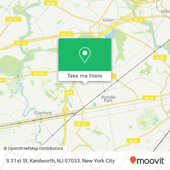 Mapa de S 31st St, Kenilworth, NJ 07033