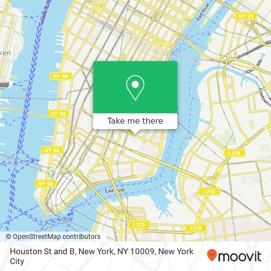 Houston St and B, New York, NY 10009 map