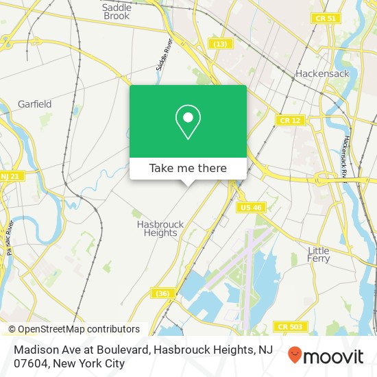 Mapa de Madison Ave at Boulevard, Hasbrouck Heights, NJ 07604