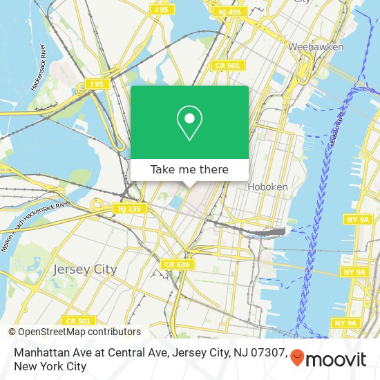 Mapa de Manhattan Ave at Central Ave, Jersey City, NJ 07307