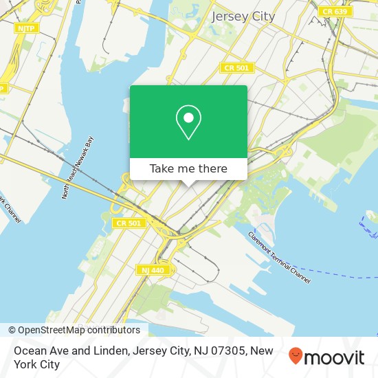 Mapa de Ocean Ave and Linden, Jersey City, NJ 07305