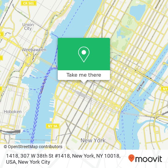 Mapa de 1418, 307 W 38th St #1418, New York, NY 10018, USA