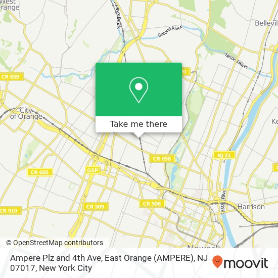 Ampere Plz and 4th Ave, East Orange (AMPERE), NJ 07017 map