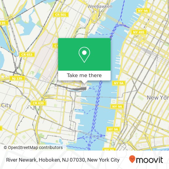 Mapa de River Newark, Hoboken, NJ 07030