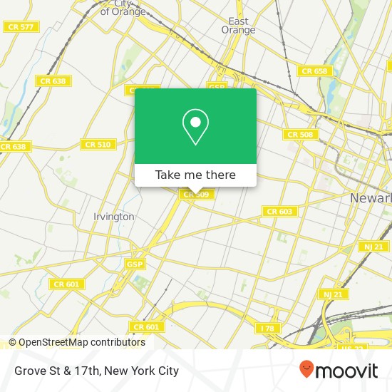 Mapa de Grove St & 17th, Irvington, NJ 07111