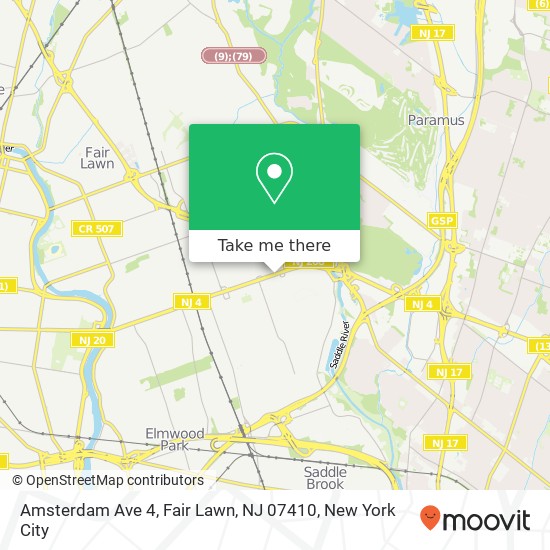 Mapa de Amsterdam Ave 4, Fair Lawn, NJ 07410
