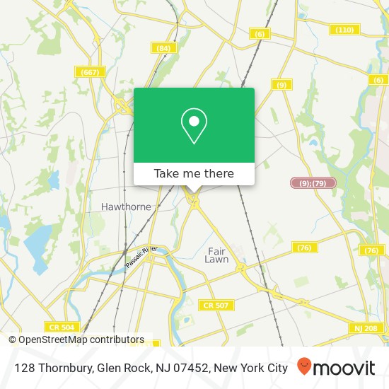 Mapa de 128 Thornbury, Glen Rock, NJ 07452