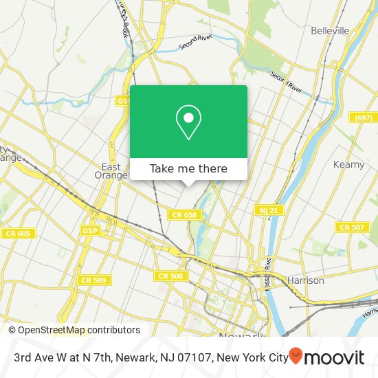 Mapa de 3rd Ave W at N 7th, Newark, NJ 07107
