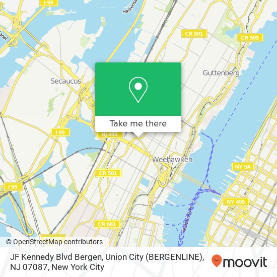 Mapa de JF Kennedy Blvd Bergen, Union City (BERGENLINE), NJ 07087