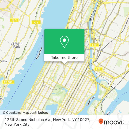 125th St and Nicholas Ave, New York, NY 10027 map
