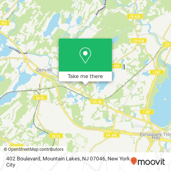 Mapa de 402 Boulevard, Mountain Lakes, NJ 07046