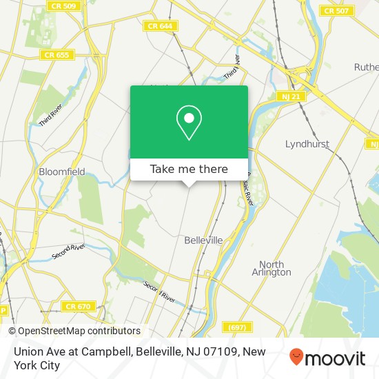 Mapa de Union Ave at Campbell, Belleville, NJ 07109
