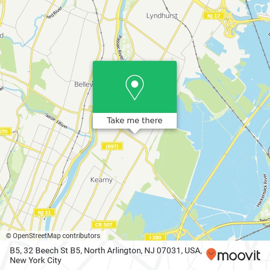 Mapa de B5, 32 Beech St B5, North Arlington, NJ 07031, USA