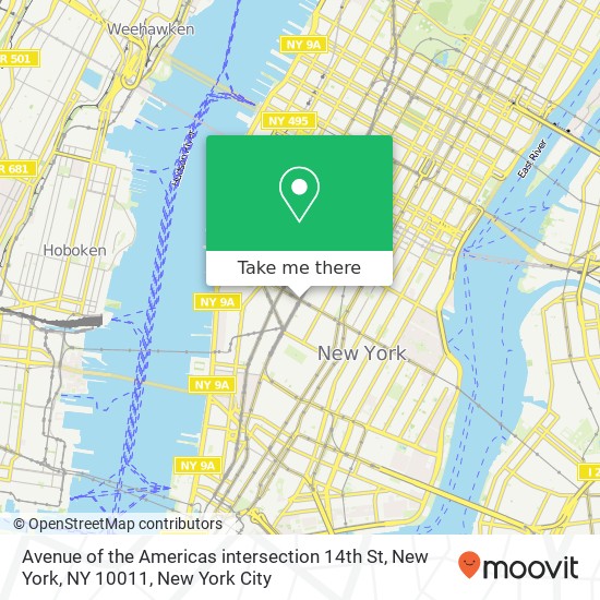 Avenue of the Americas intersection 14th St, New York, NY 10011 map