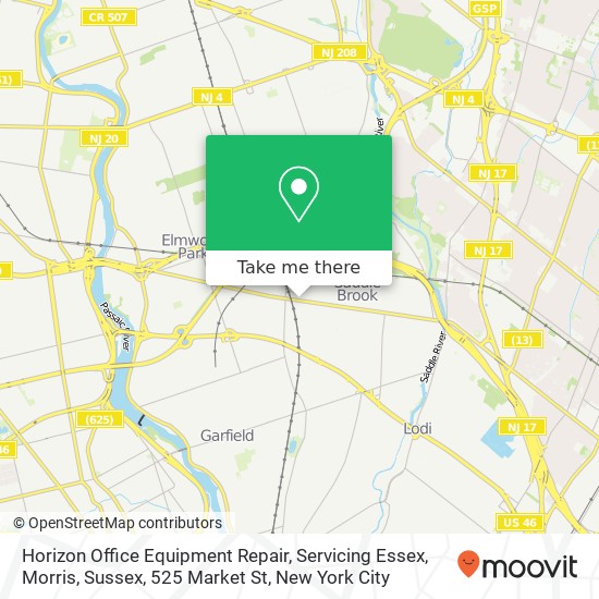 Mapa de Horizon Office Equipment Repair, Servicing Essex, Morris, Sussex, 525 Market St