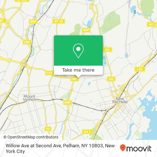 Mapa de Willow Ave at Second Ave, Pelham, NY 10803