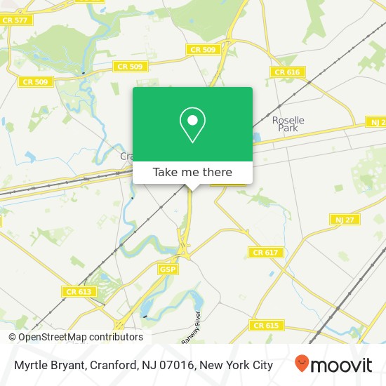 Mapa de Myrtle Bryant, Cranford, NJ 07016
