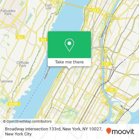 Mapa de Broadway intersection 133rd, New York, NY 10027