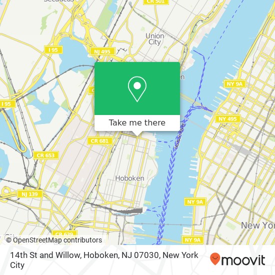 Mapa de 14th St and Willow, Hoboken, NJ 07030