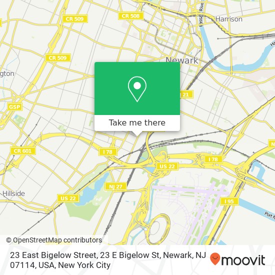 23 East Bigelow Street, 23 E Bigelow St, Newark, NJ 07114, USA map