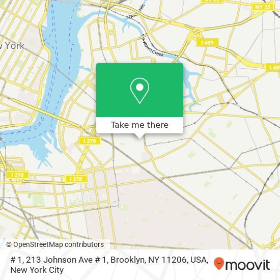 # 1, 213 Johnson Ave # 1, Brooklyn, NY 11206, USA map