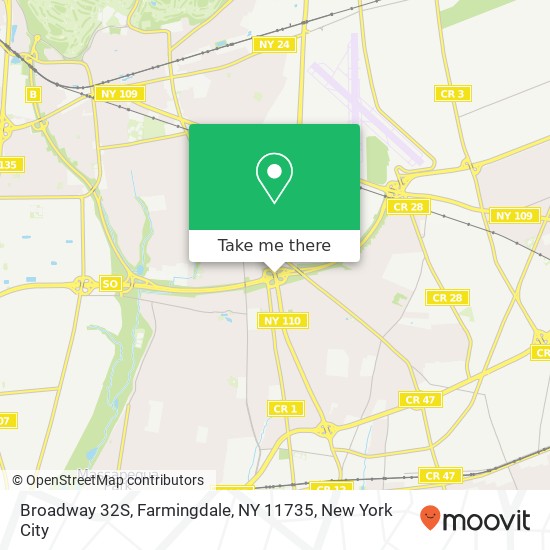 Mapa de Broadway 32S, Farmingdale, NY 11735