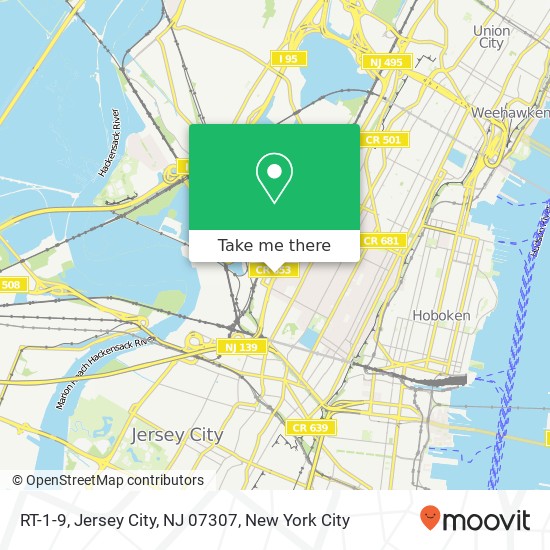 Mapa de RT-1-9, Jersey City, NJ 07307