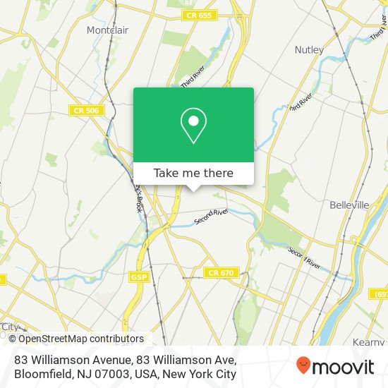 83 Williamson Avenue, 83 Williamson Ave, Bloomfield, NJ 07003, USA map