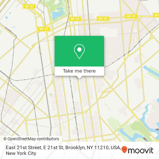 Mapa de East 21st Street, E 21st St, Brooklyn, NY 11210, USA