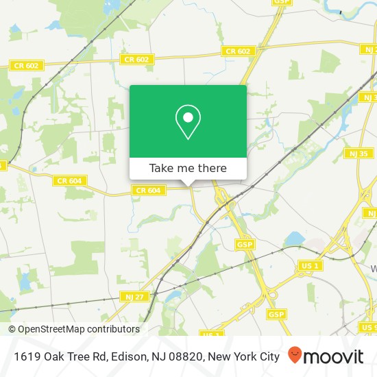 Mapa de 1619 Oak Tree Rd, Edison, NJ 08820