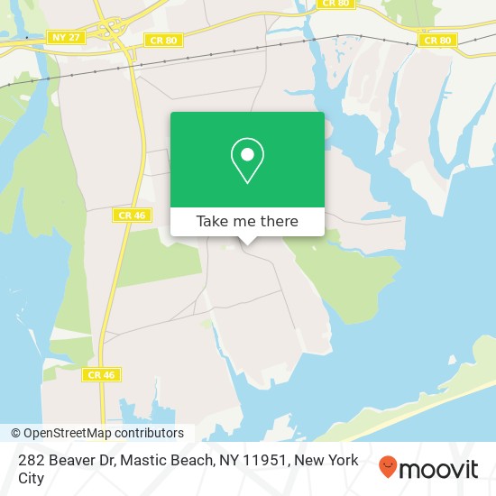 Mapa de 282 Beaver Dr, Mastic Beach, NY 11951